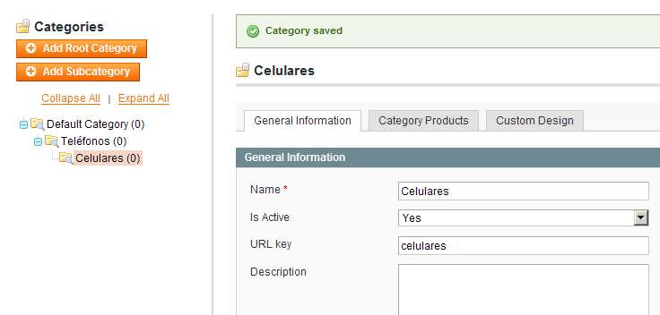 Creando Subcategorías en Magento