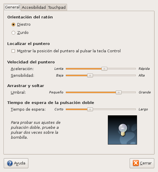 Preferencias del mouse en Ubuntu