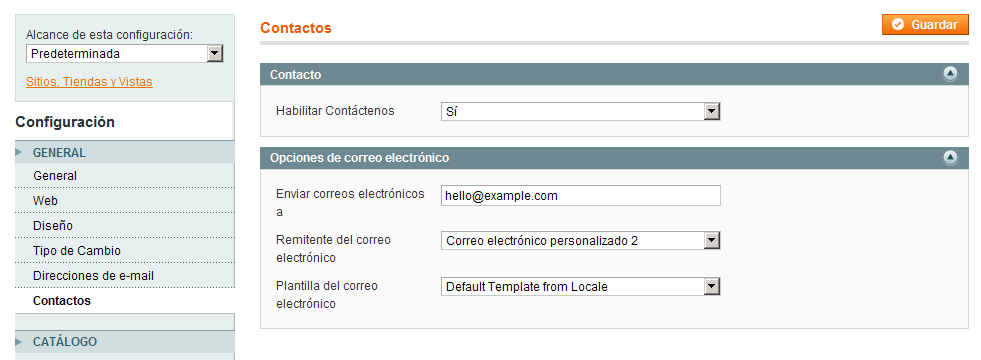 Configuración del correo de Contacto en Magento