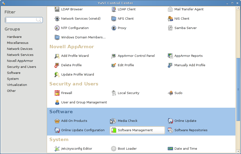 Gestión de software en Yast