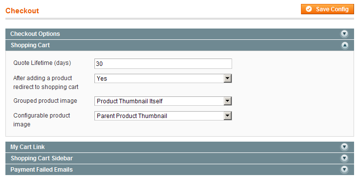 Opciones del comportamiento del Carrito en Magento