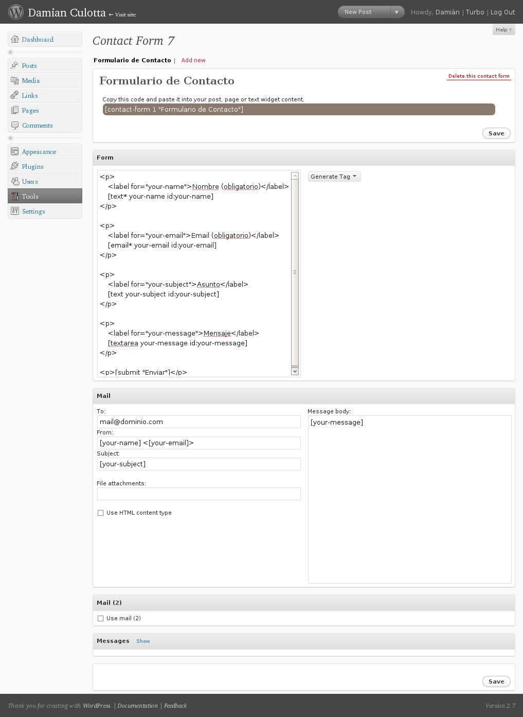 Panel de Contact Form 7