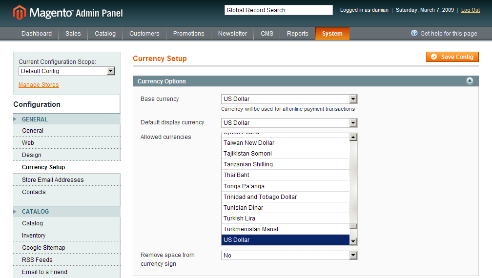 Configurar la moneda en Magento