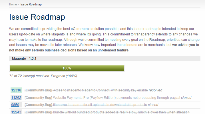 Roadmap de Magento 1.3.1