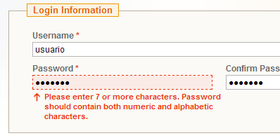 Validación de contraseña en Magento