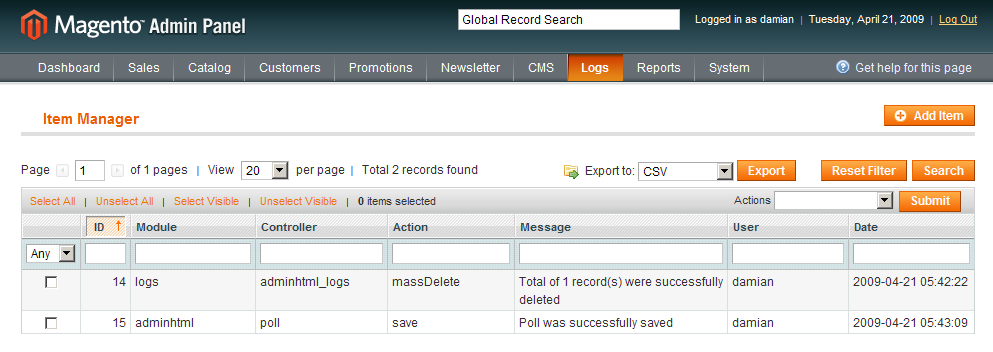 Logs en el backend de Magento con Dc Logs