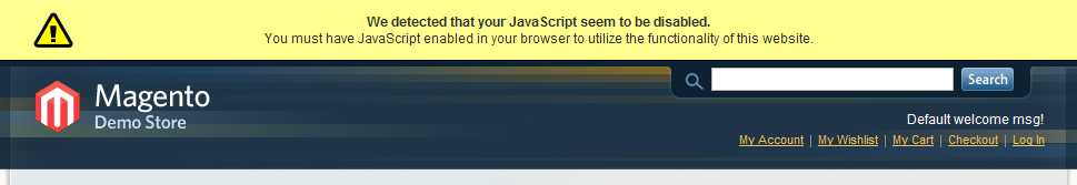Alerta por la falta de Javascript en Magento