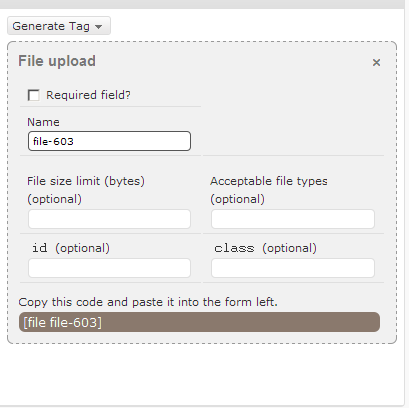 Configuración del file upload en Contact Formt 7