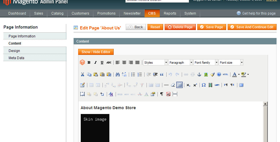 Editor WYSIWYG en Magento