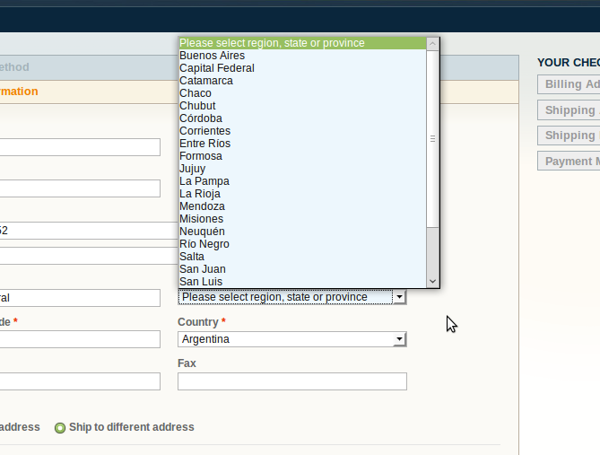 Listado de provincias argentinas para Magento