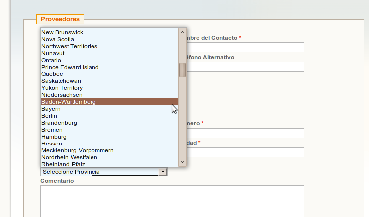 Todas las regiones en un dropdown en Magento