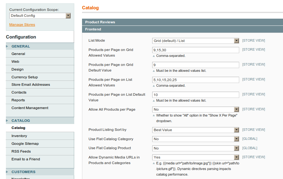 Configuración de url's para el catálogo de Magento