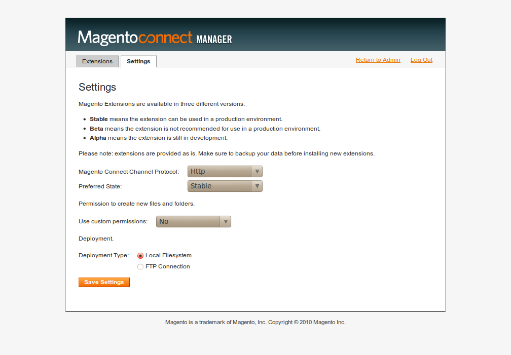 Parámetros de configuración de MCM 2 en Magento