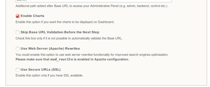 Opciones de instalación en Magento