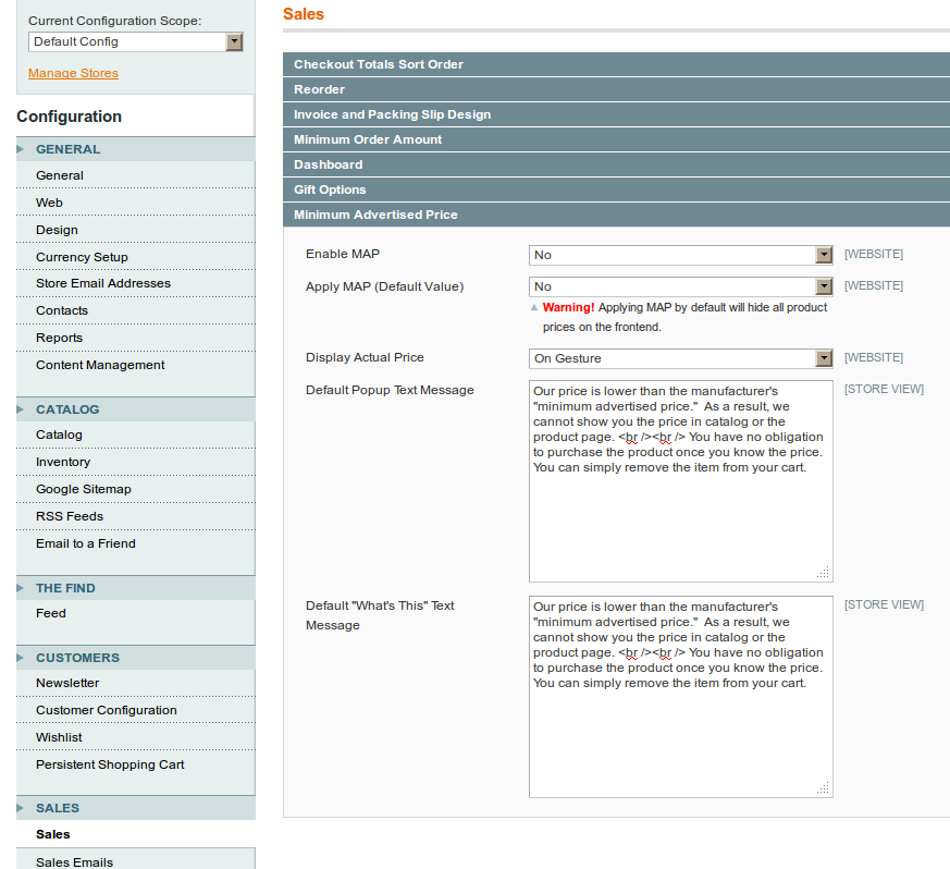 Configuración general del MAP en Magento