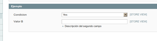 Configuración con dependencia entre campos en Magento