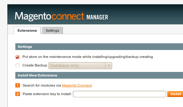 MagentoConnect Manager con opción de backup