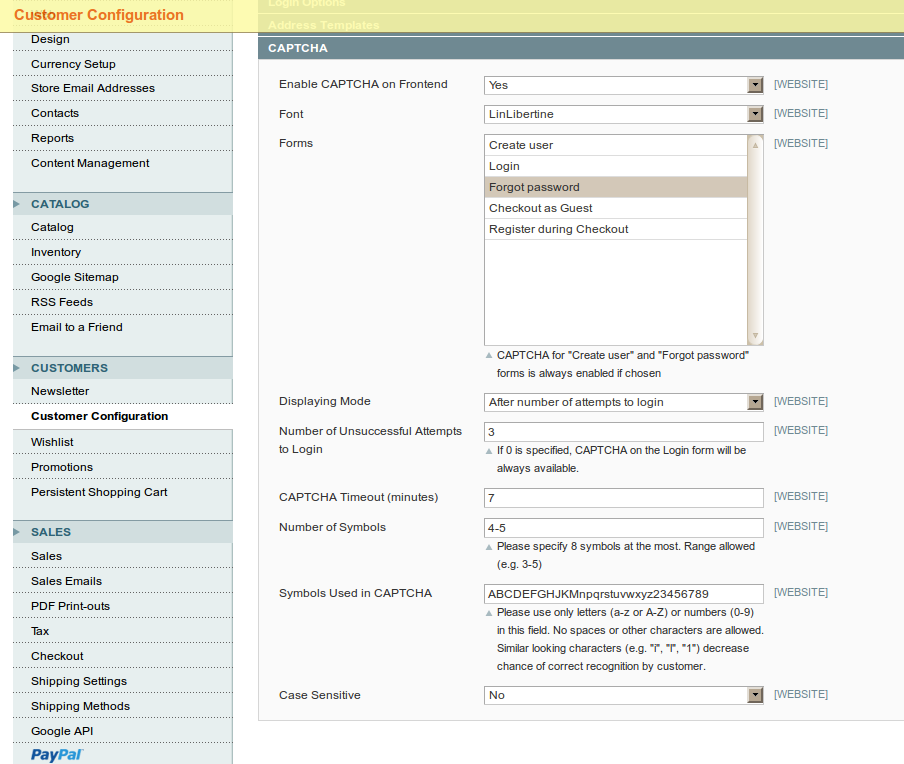 Captacha para los formularios de los Clientes en Magento