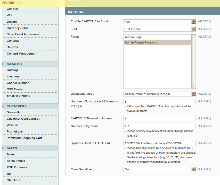 Captcha para formulario de backend en Magento