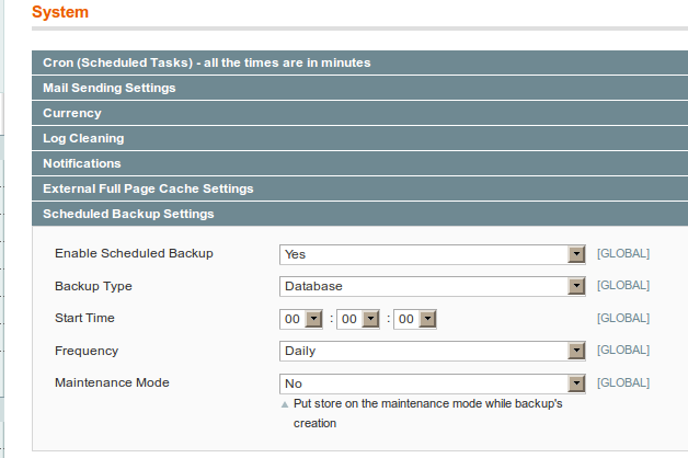 Backups programados en Magento