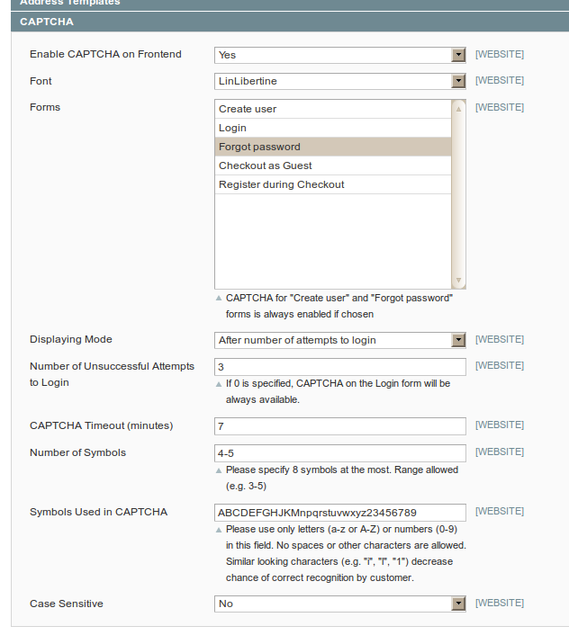 Captcha para formularios en el frontend de Magento