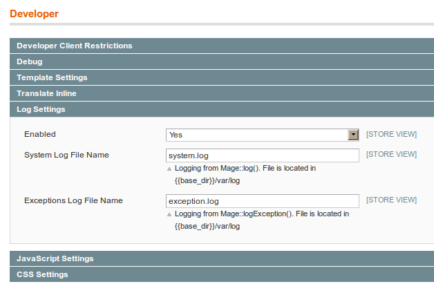 Configuración de logs en Magento