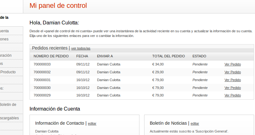 Bloque de Pedidos Recientes del Comprador en Magento