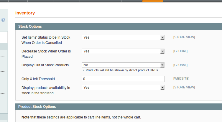 Configuración general de Inventario en Magento