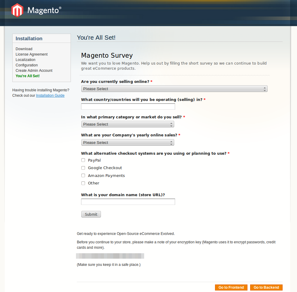Encuesta en el instalador de Magento