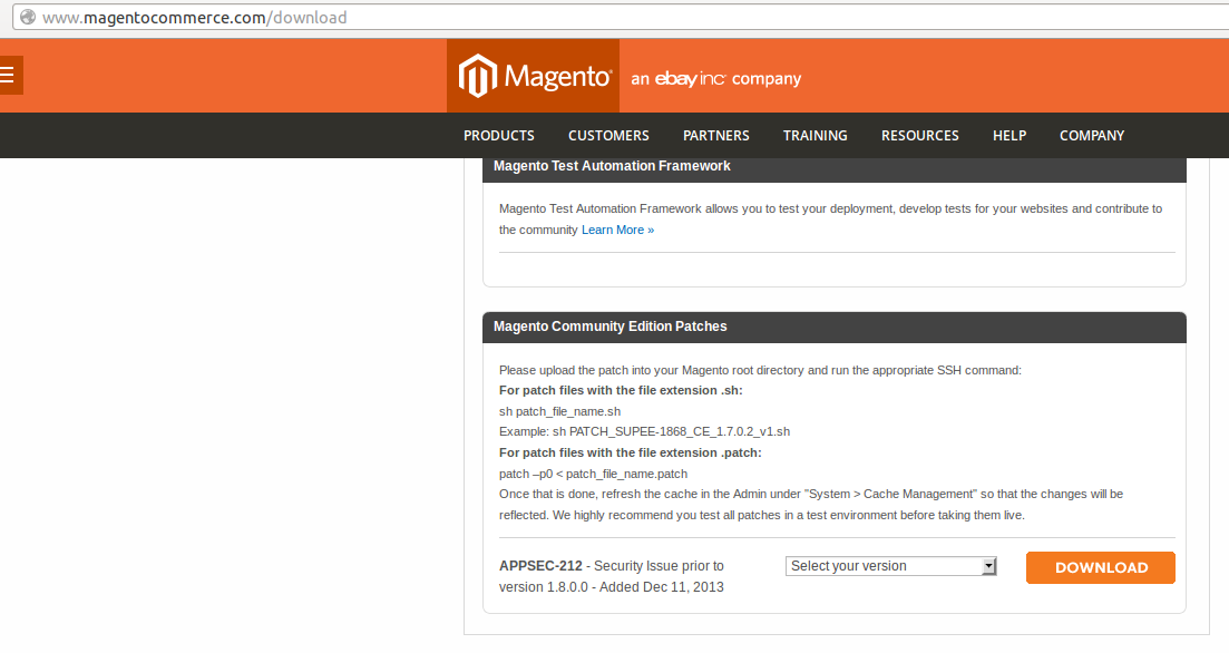 Centro de descargas de Magento