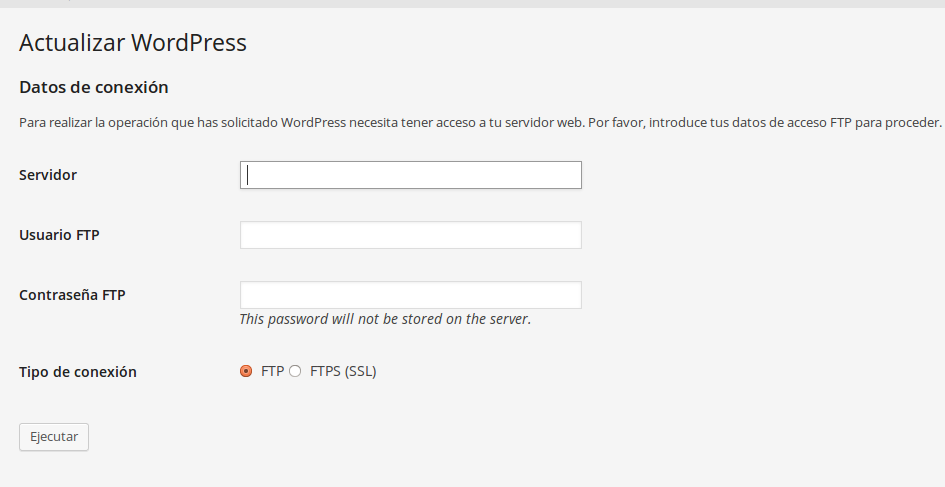 Credenciales FTP en WordPress