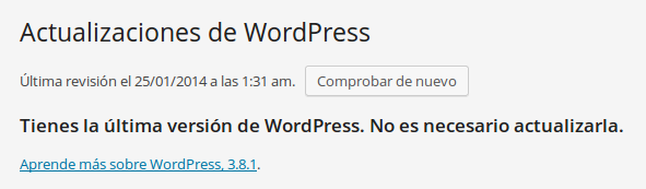 Resultado de la actualización de WordPress en localhost