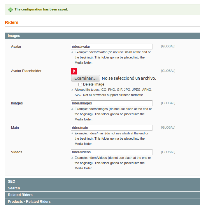 Configuración del palceholder