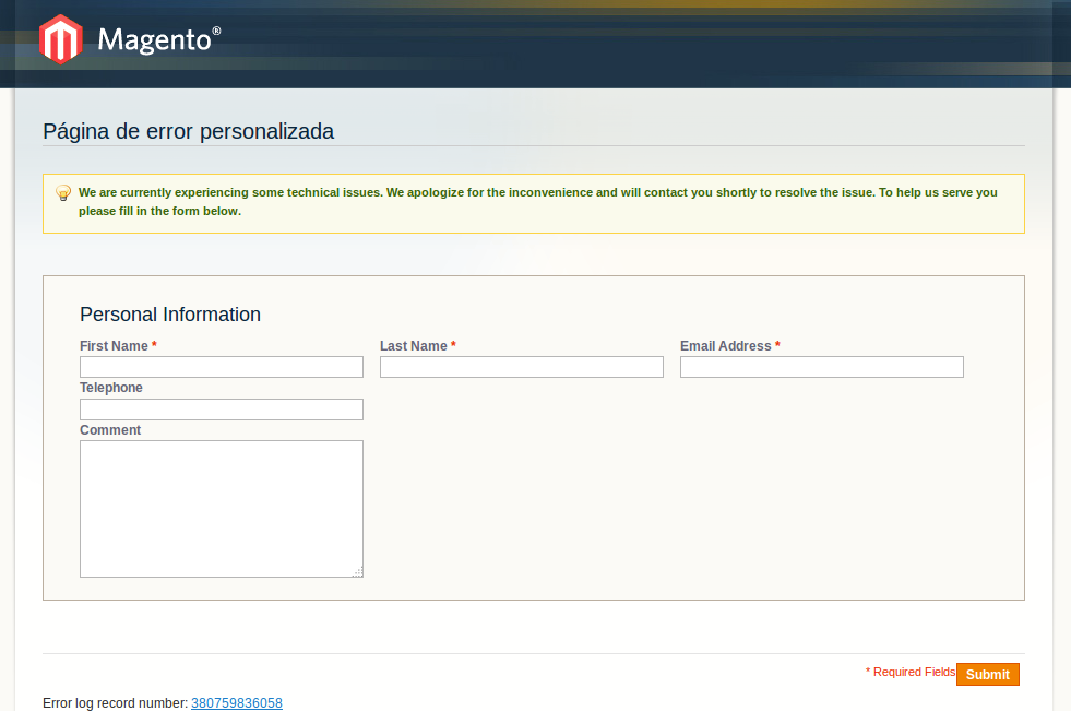 Error personalizado con envío de email en Magento