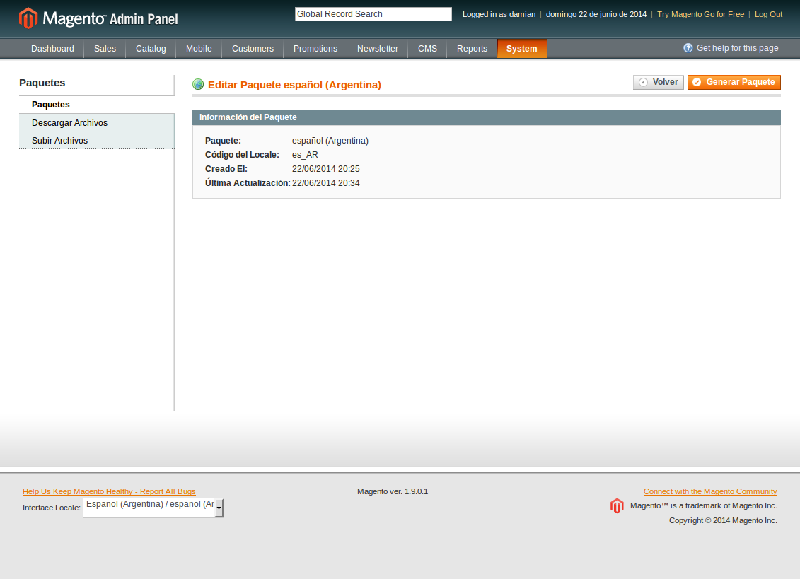 Generar paquete de idioma en Magento