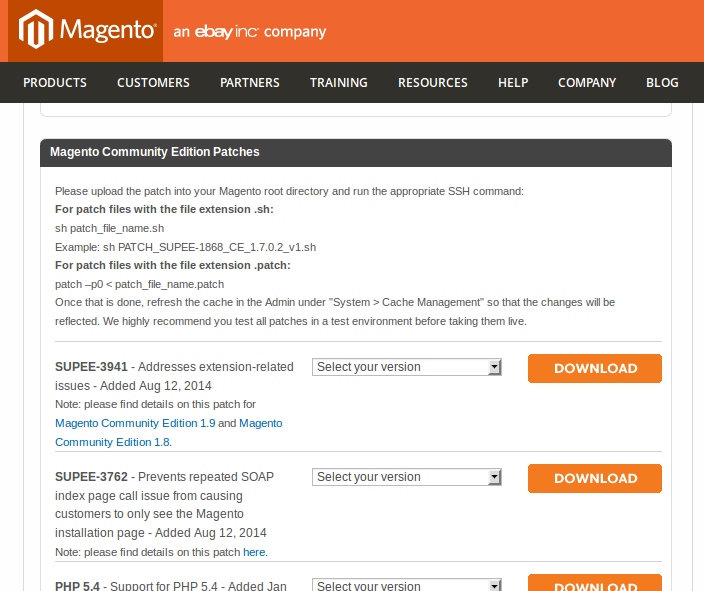 Parches para Magento CE