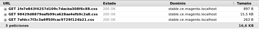 Archivos CSS minificados cargados por Magento