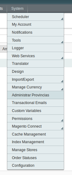 Opción de menú de Dc_Regions en Magento