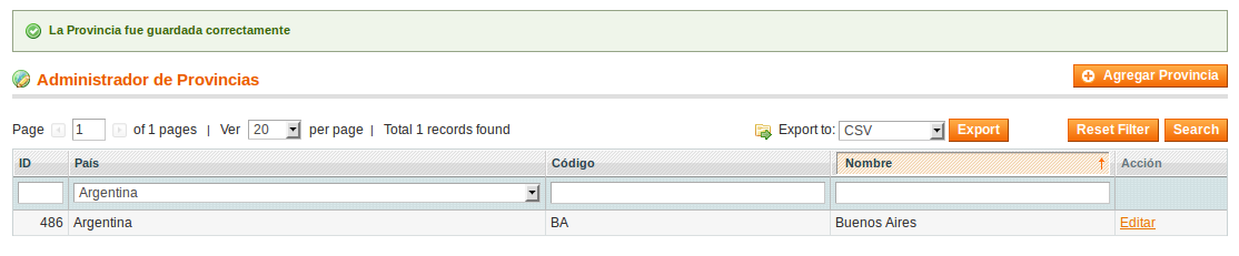 Agregando provincias a Magento