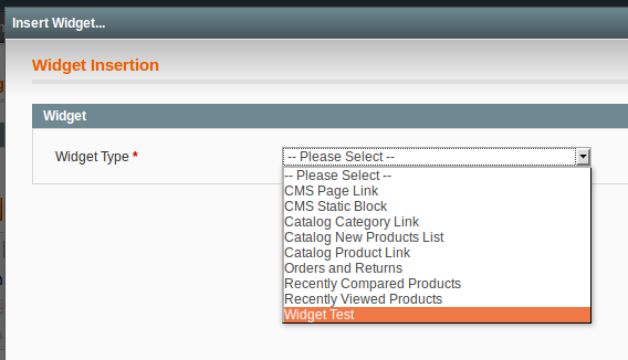 Selección de Widgets en Magento