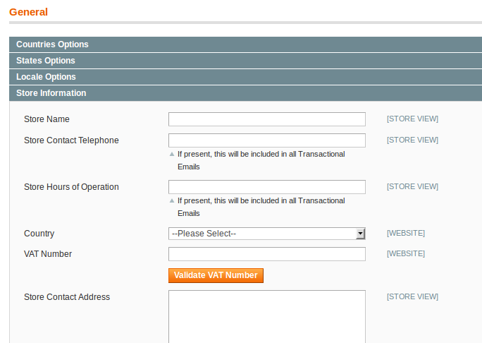 Configuración de datos de la tienda en Magento