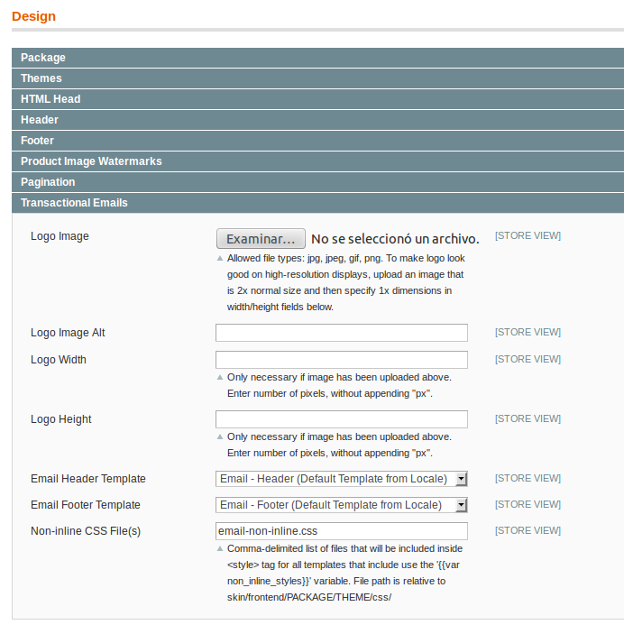 Opciones para los emails transaccionales