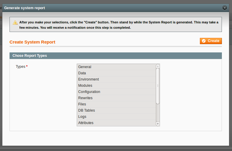 Creando reporte de Soporte en Magento