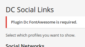 Mensaje de dependencias de Dc_SocialLinks