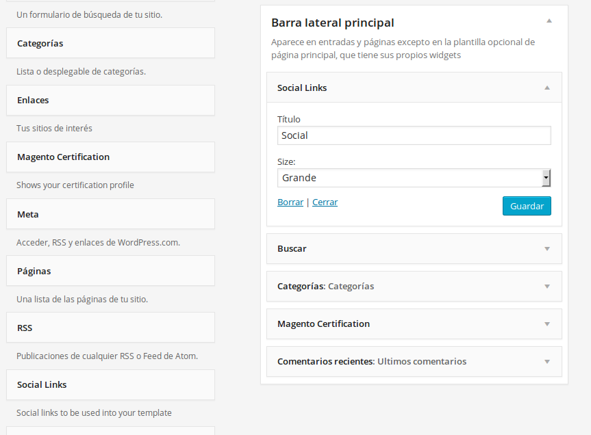 Configuración del widget de Dc_SocialLinks