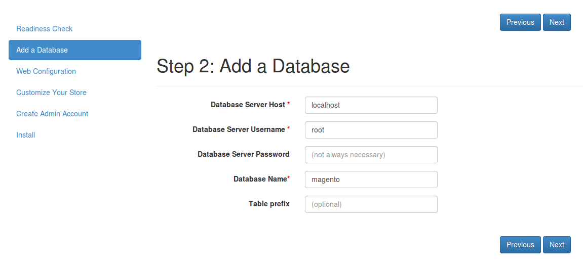 Configurar base de datos en Magento2