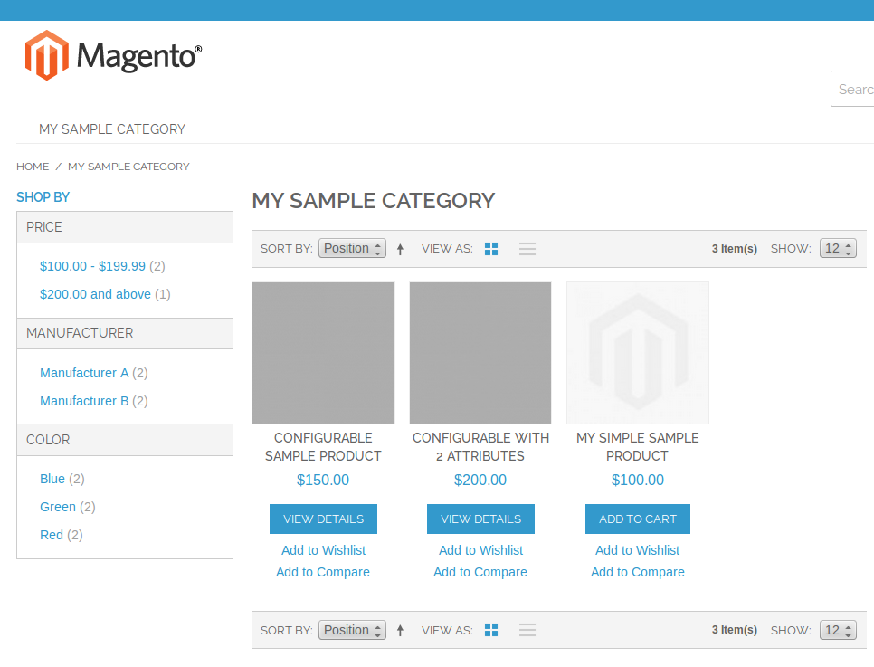 Vista de categoría en Magento