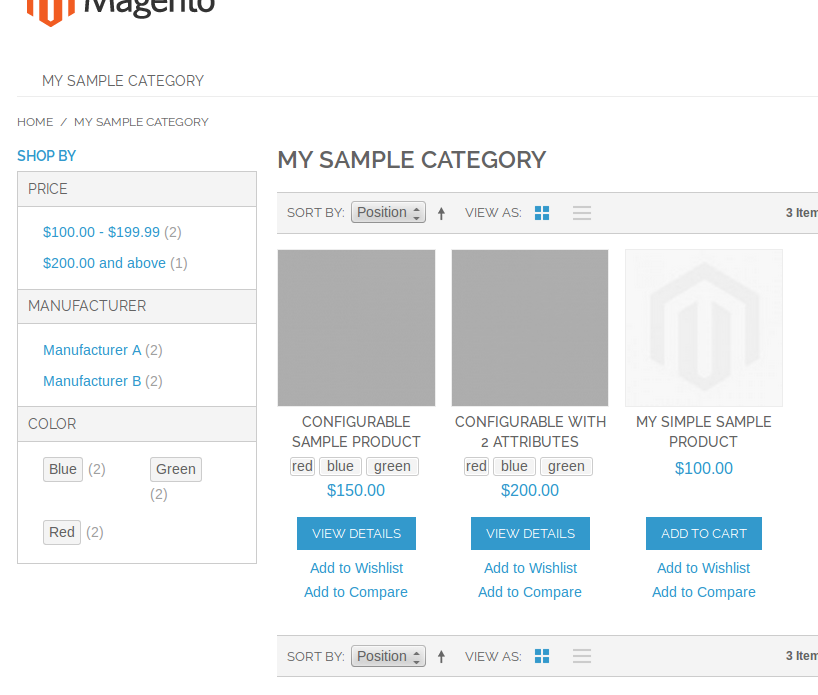 Vista de categoría con Configurable Swatches en Magento