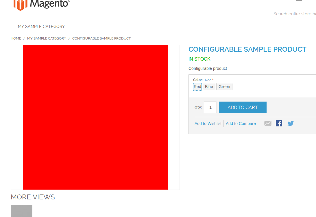 Vista de producto con Configurable Swatches en Magento