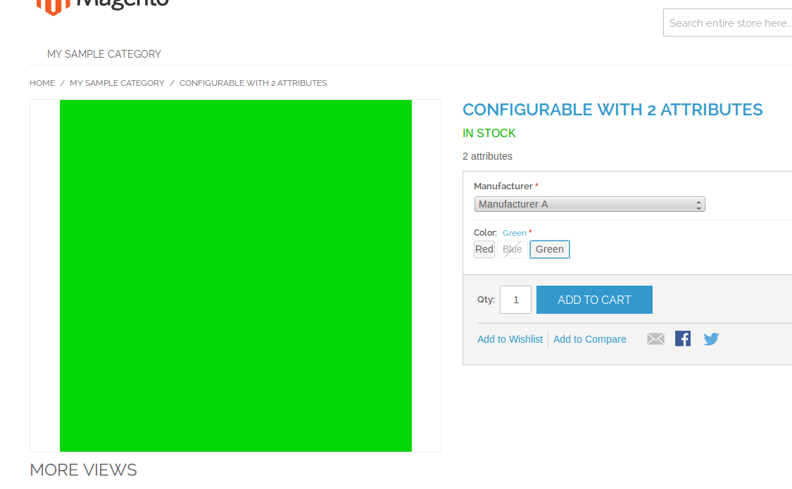 Vista de producto con Configurable Swatches en Magento